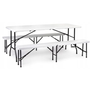 Zestaw stół + 2 ławki 180cm białe dla KGW