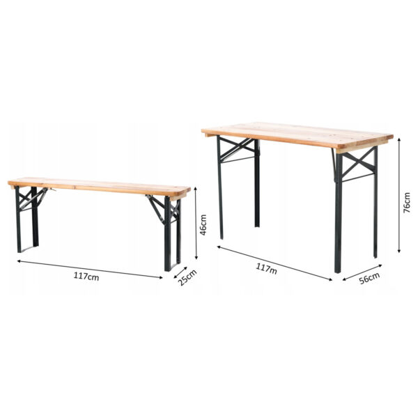 Drewniany stół składany 120cm z ławkami - obrazek 3