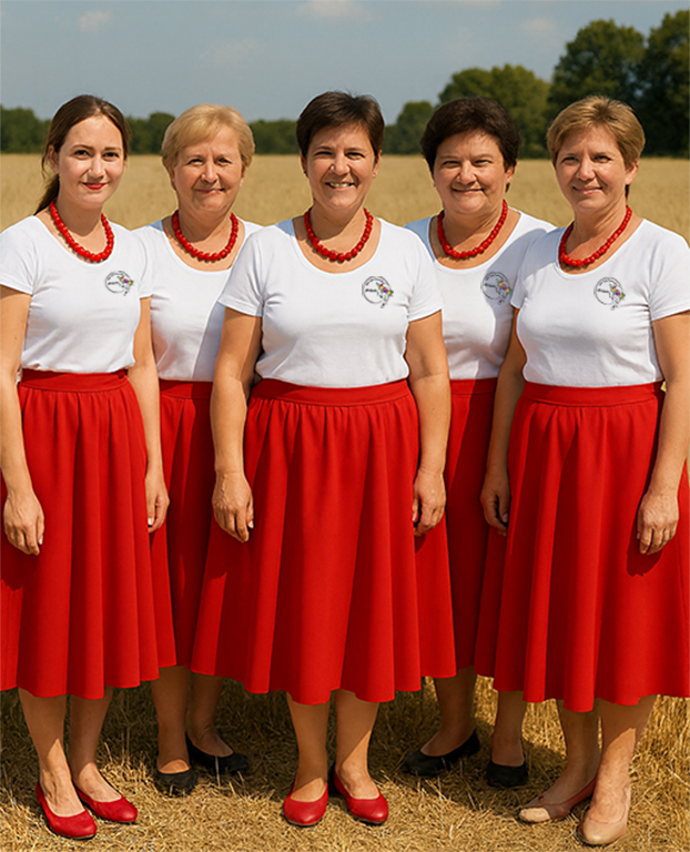 spódnica, koszulka i korale gotowy zestaw dla KGW