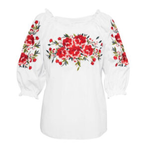 Haftowana bluzka w kwiaty z bufkami dla KGW