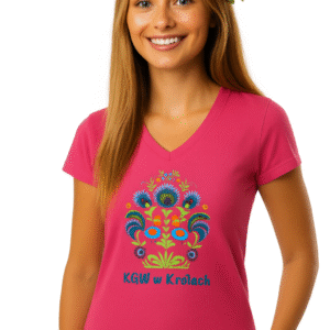 Koszulka dla Koła Gospodyń Wiejskich w serek z logo KGW, małe rozmiary - premium - DŁUŻSZE