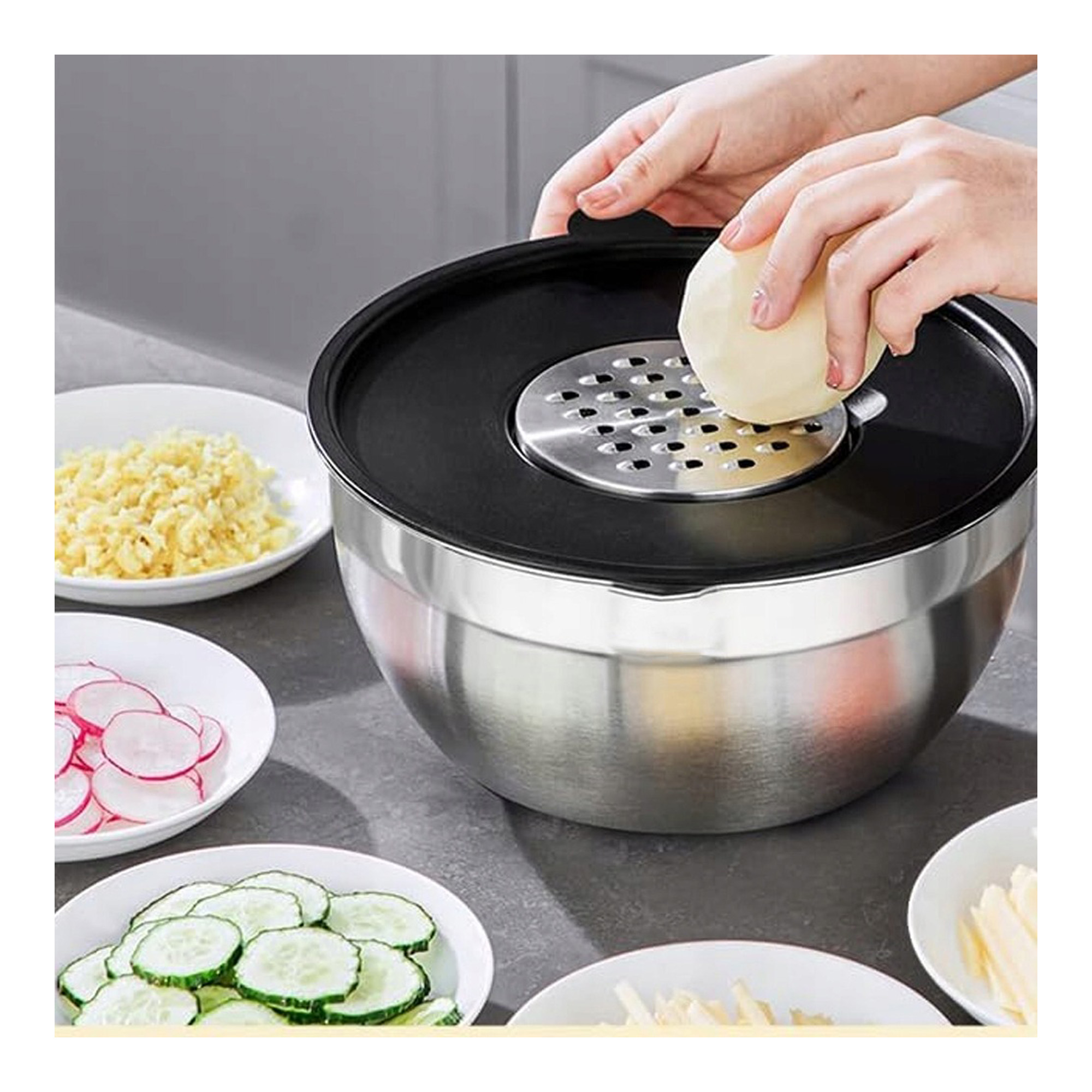 5 Misek stalowych z pokrywkami i tarkami 0,7-4,5l - obrazek 3