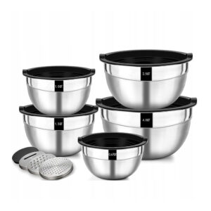 5 Misek stalowych z pokrywkami i tarkami 0,7-4,5l