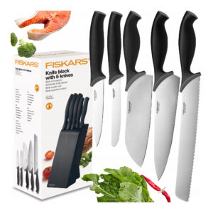 5 noży FISKARS + czarny blok do przechowywania