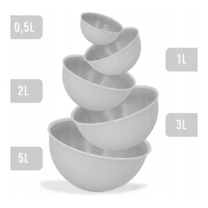 5 plastikowych misek od 1l do 5l pojemności