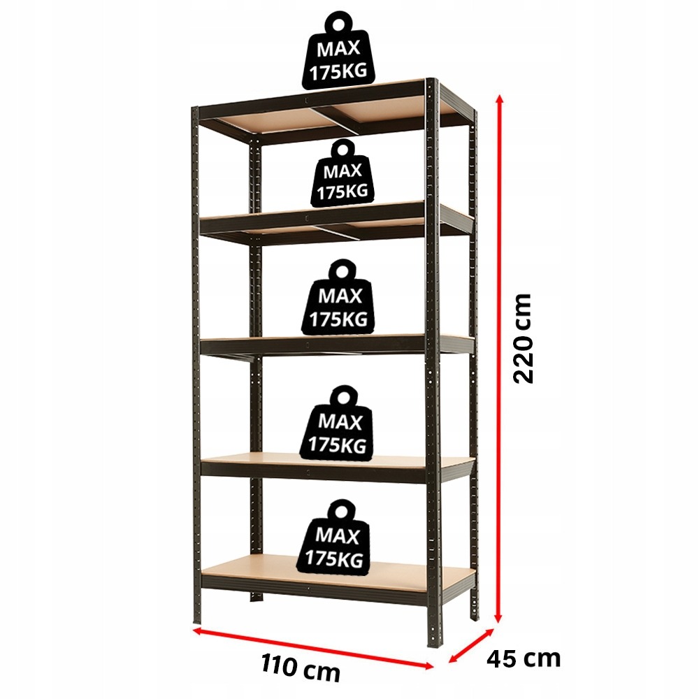 Szeroki regał magazynowy 220x110x45cm dla KGW - obrazek 5
