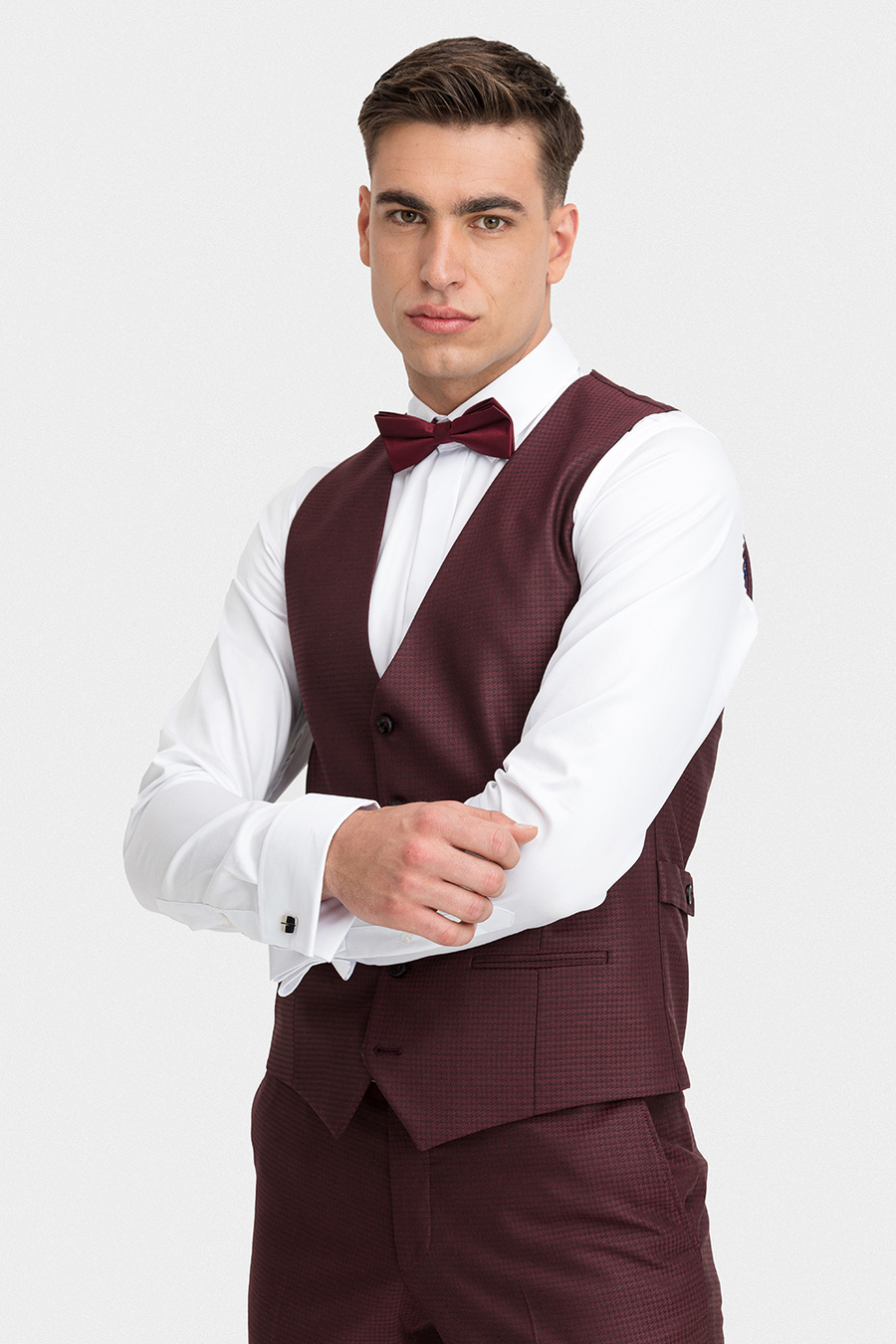 Kamizelka elegancka bordowa w pepitkę dla KGW - obrazek 3